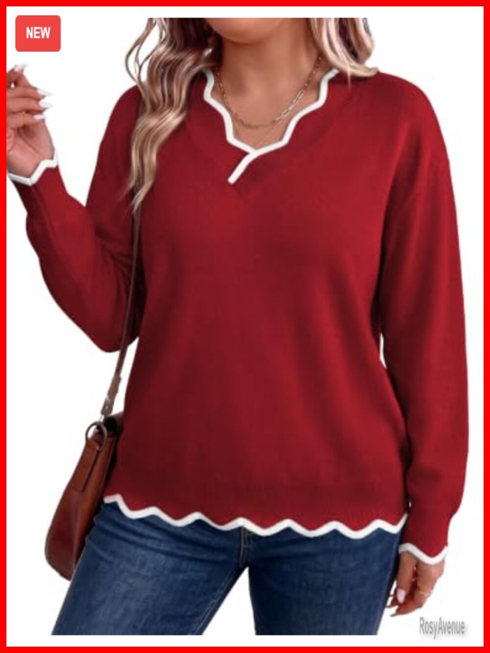 Plus Size V Neck Chunky Knit Ruffle Sweater Loose Fit Pullover